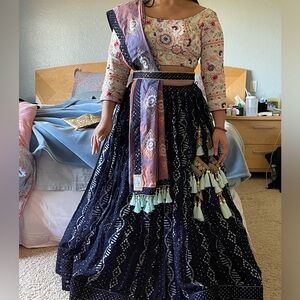 Blue & White Floral Lehenga